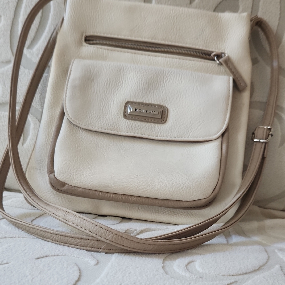 Koltov Cream and Tan Crossbody Bag